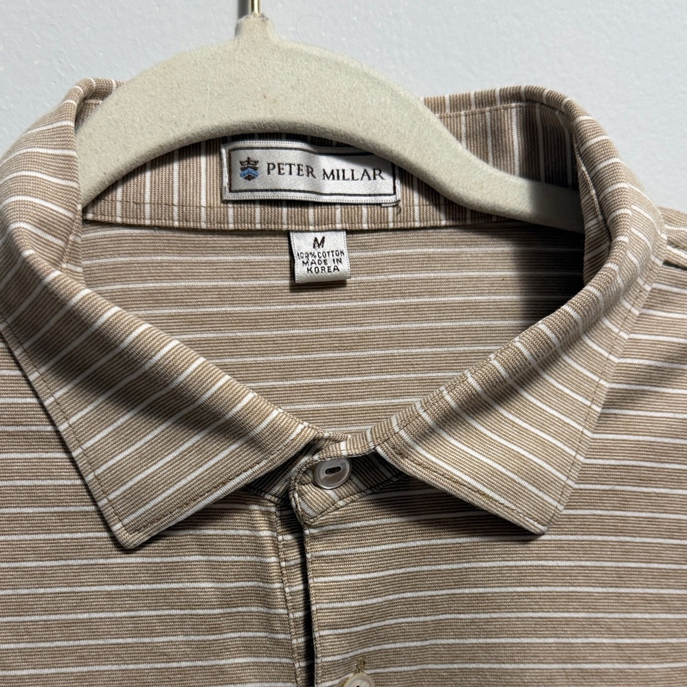 Peter Millar Striped Tan Polo Shirt Gozzer Ranch mens size M - Picture 2 of 6
